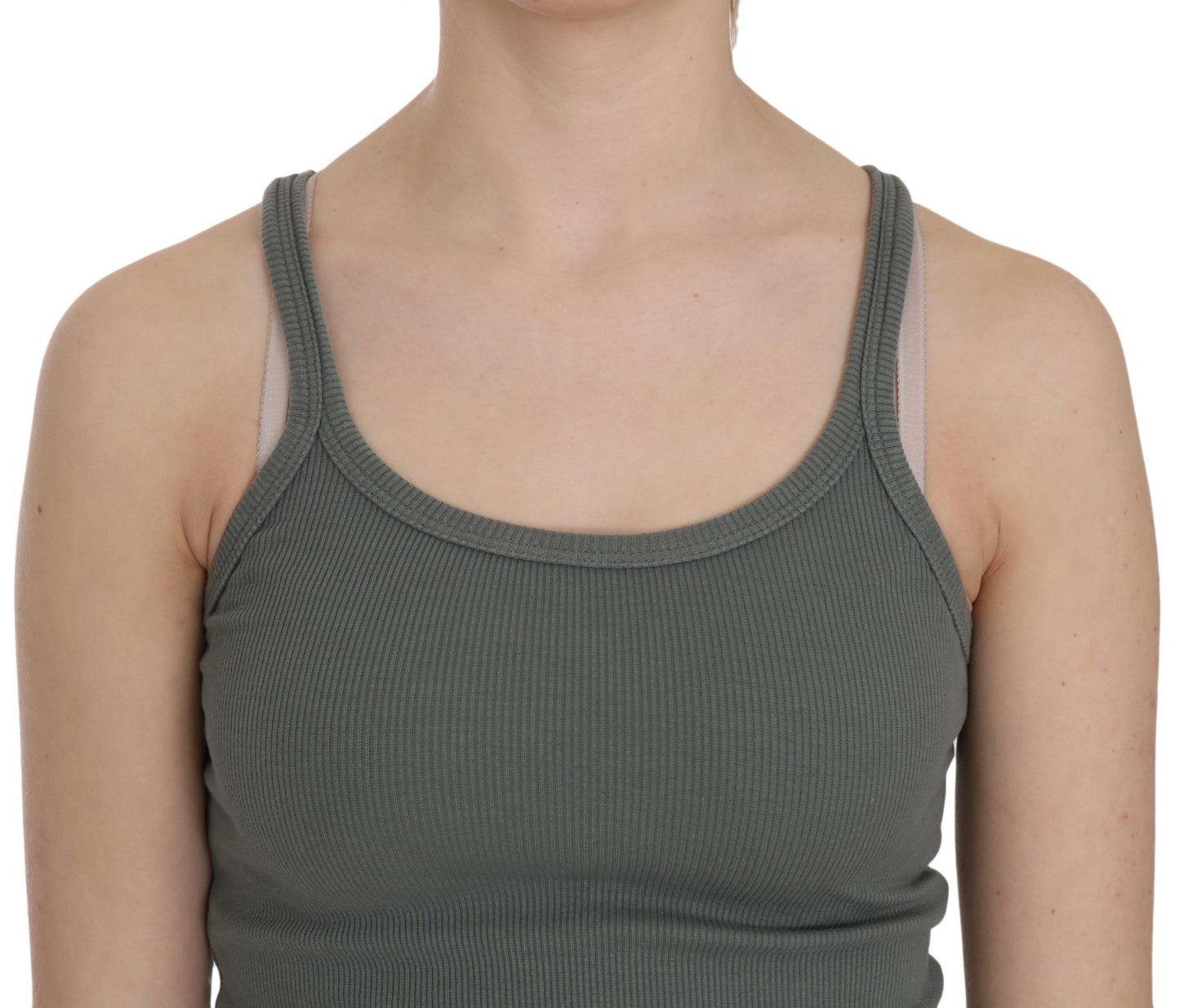 Elegante blusa de algodón verde sin mangas con cuello redondo