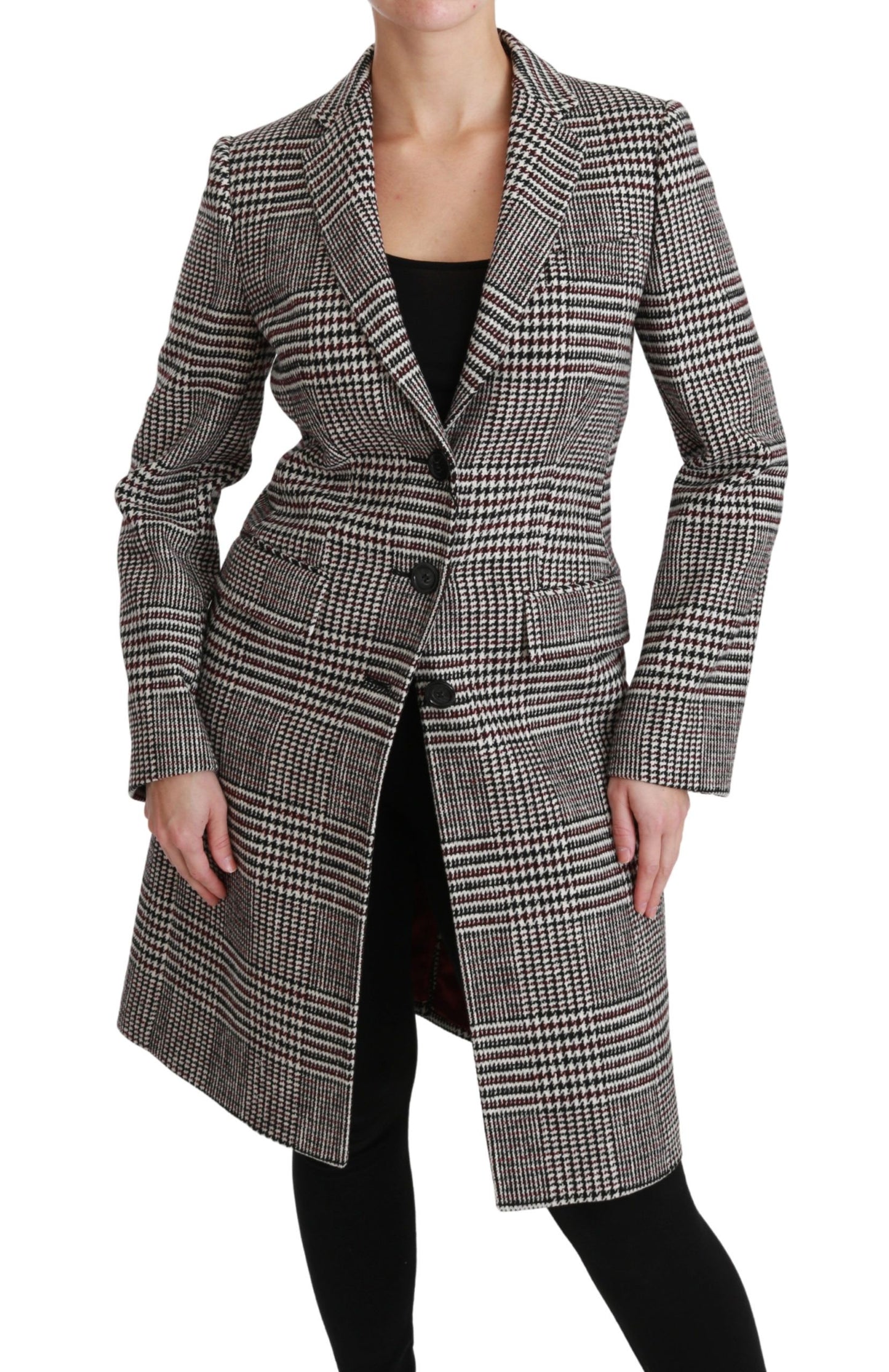 Chaqueta elegante de cuadros multicolor hasta la rodilla