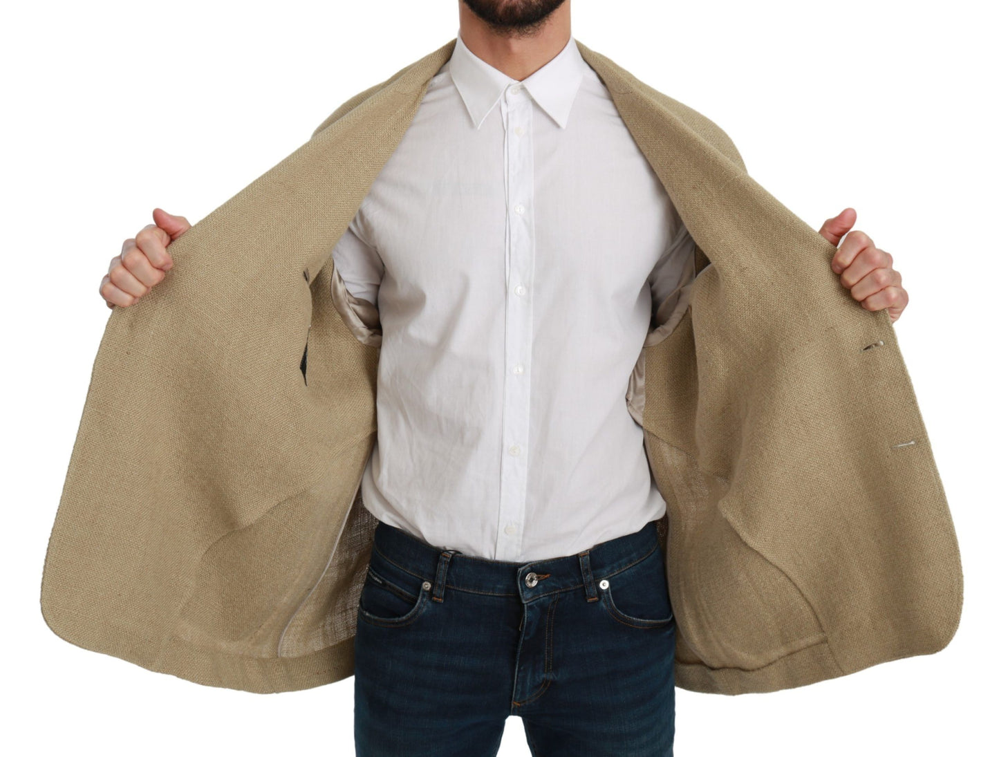 Schicker einreihiger Blazer aus Jute in Beige