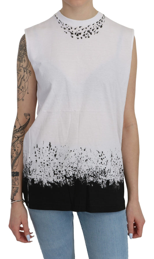 Blusa elegante de algodón sin mangas y cuello redondo