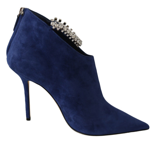 Botas de tacón con tiras de cristal en color azul pop