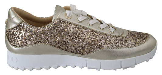 Zapatillas de piel con purpurina dorada antigua