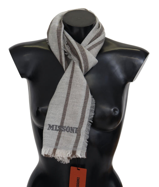 Bufanda unisex de lana con flecos y rayas multicolor