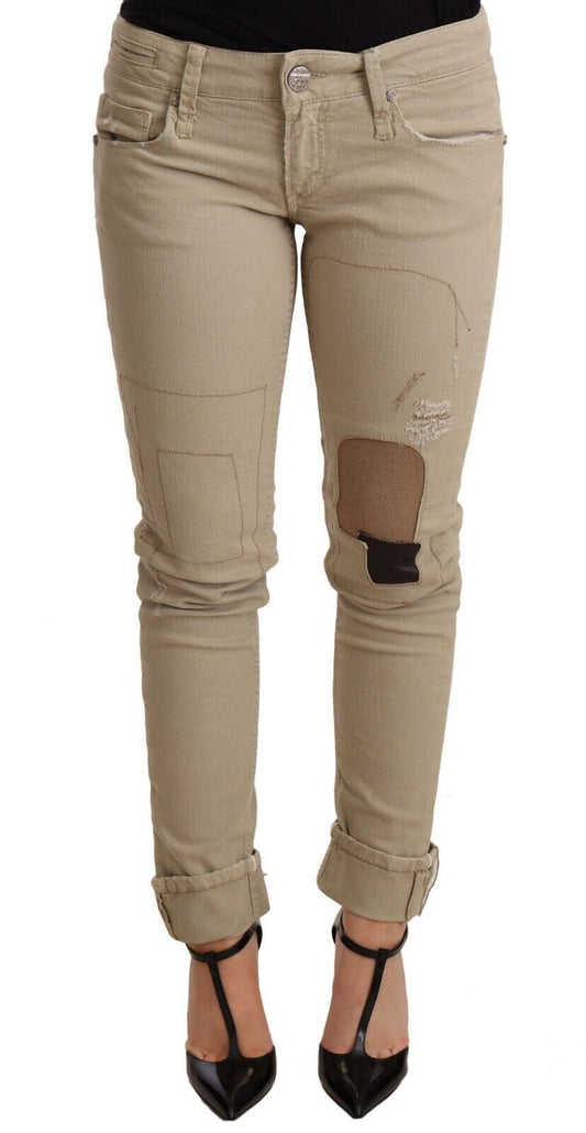 Beige, schicke Slim Fit-Jeans aus Baumwolle