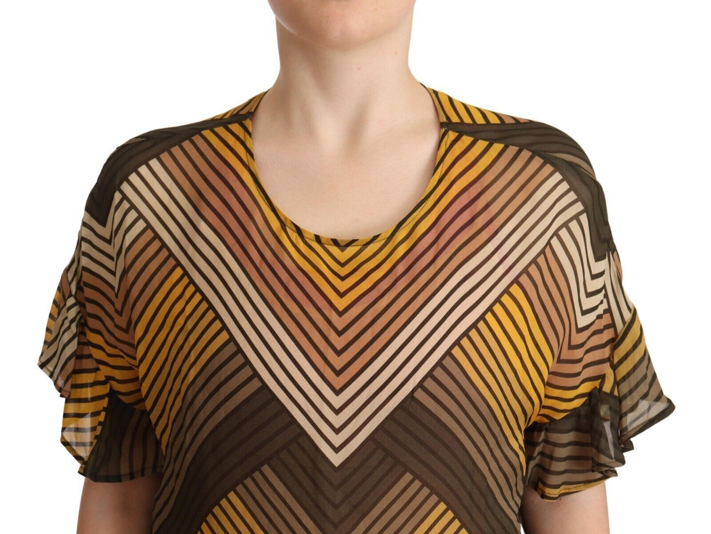 Blusa elegante de manga corta con rayas multicolor