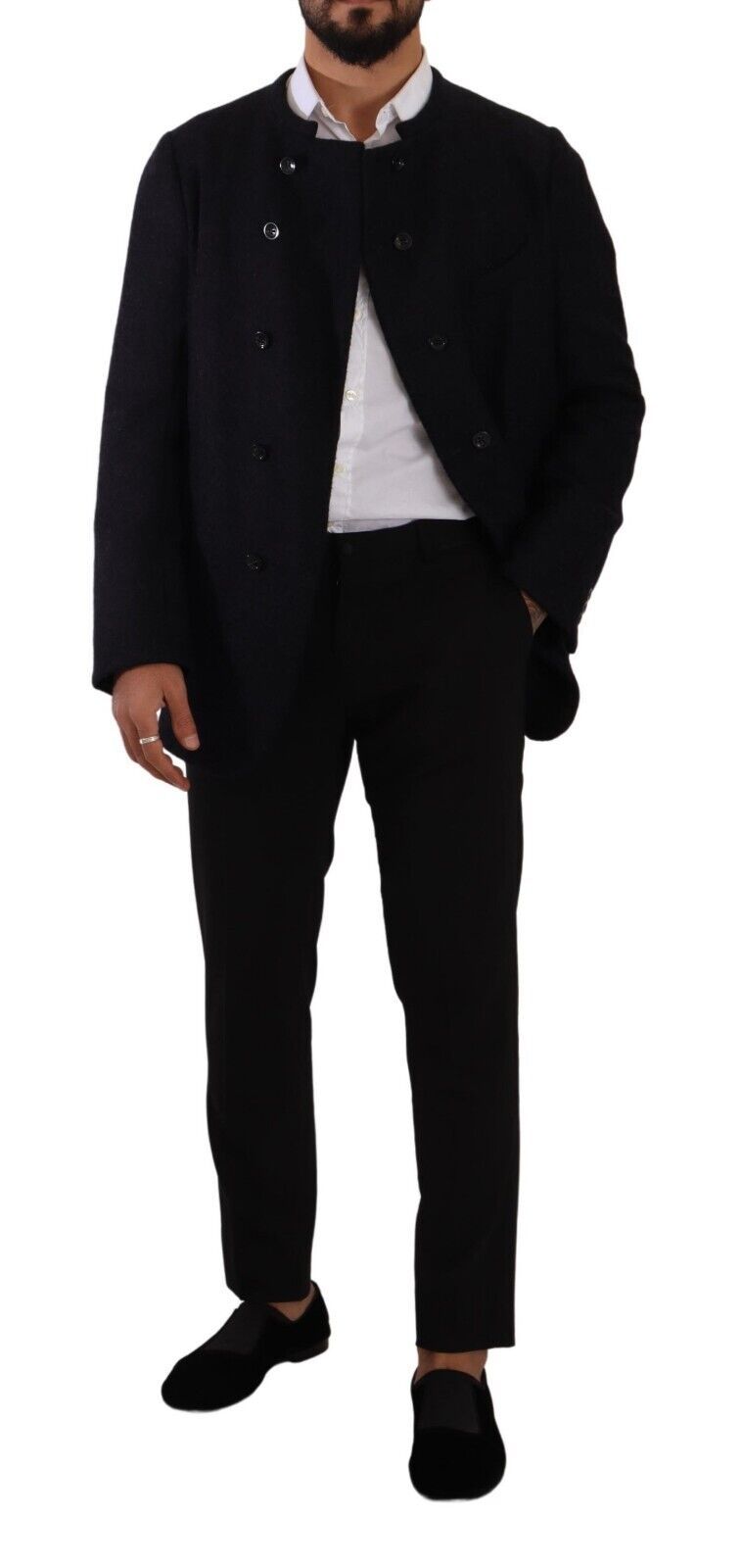 Gray Alpaca Button Down Men Coat Jacket