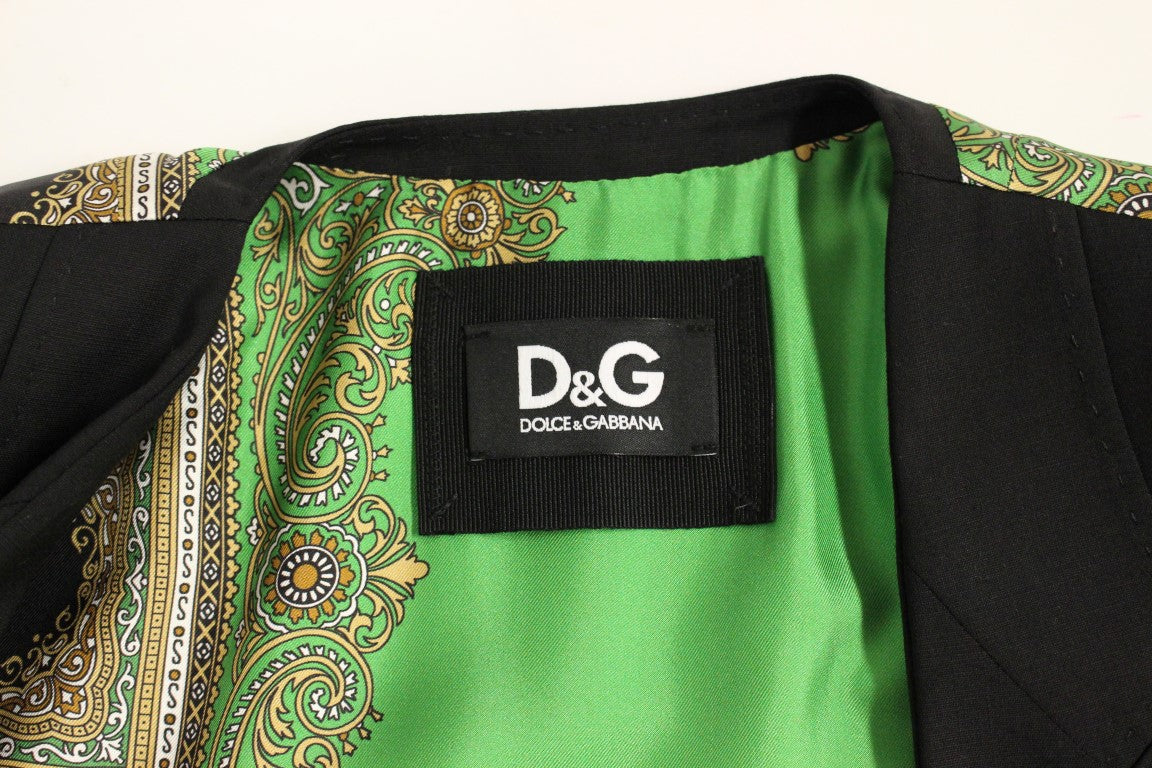 Elegante blazer negro de mezcla de seda con detalle de bufanda en la espalda