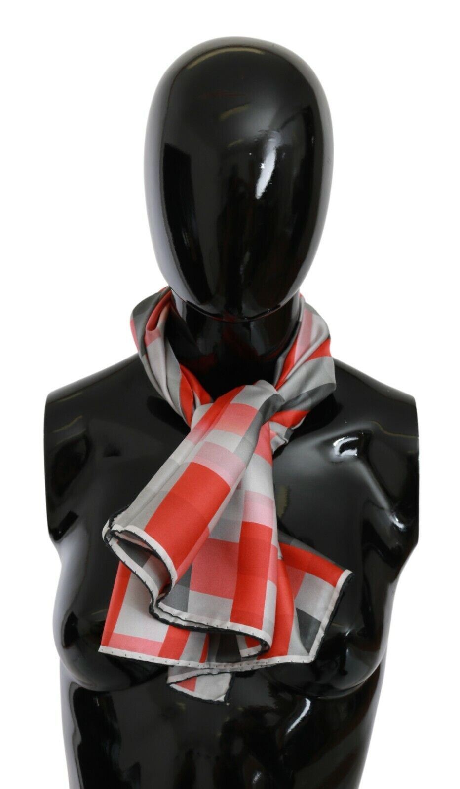 Gray Red Silk Shawl Foulard Wrap Scarf