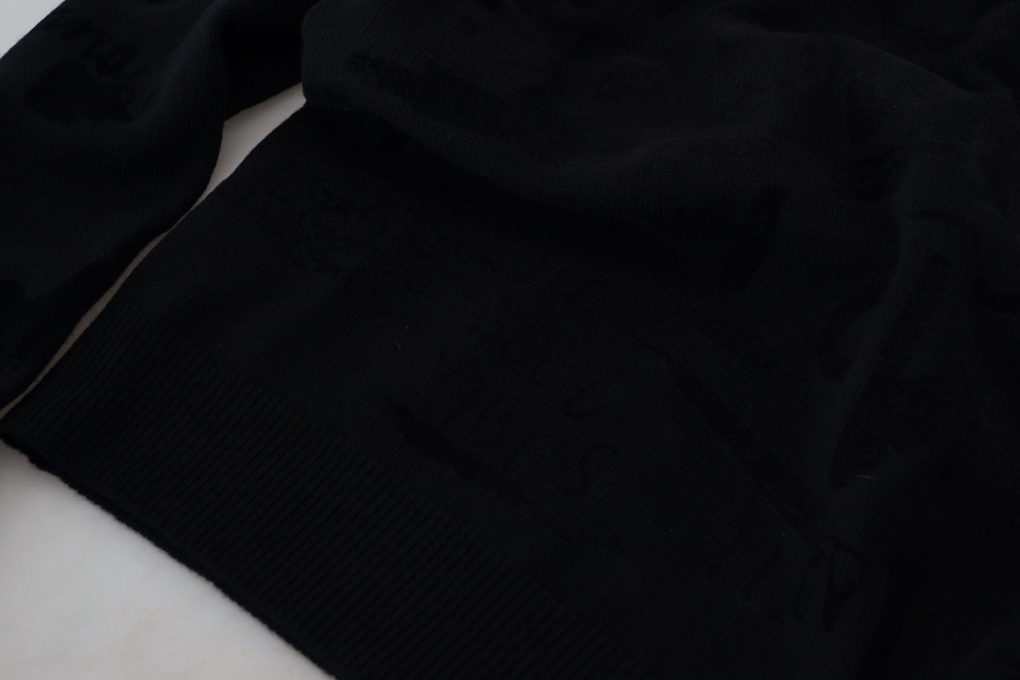 Black Wool Logo Pattern Crewneck Pullover Sweater