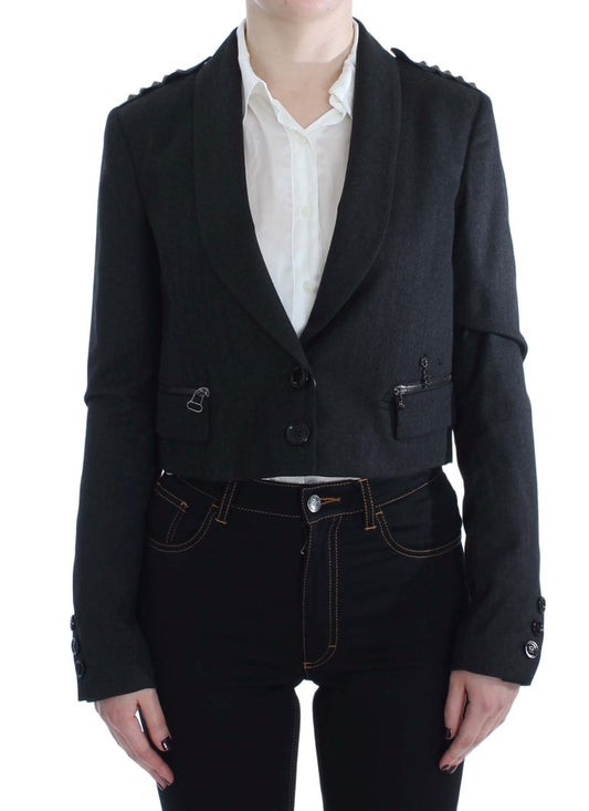 Elegante chaqueta blazer gris con botones dorados