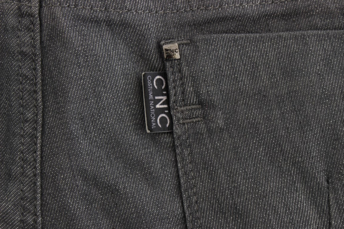 Gray Cotton Blend Slim Fit Jeans