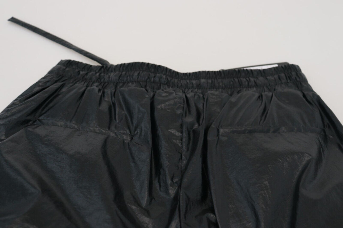 Black Shining Drawstring Trouser Nylon Pants