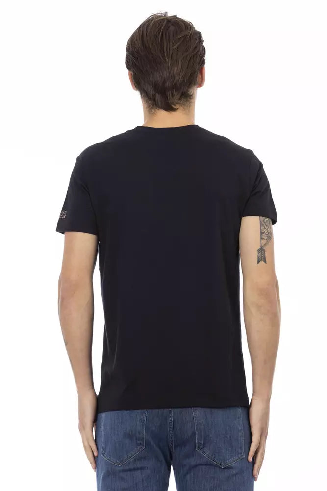 Schwarzes T-Shirt aus Baumwolle mit V-Ausschnitt für Herren
