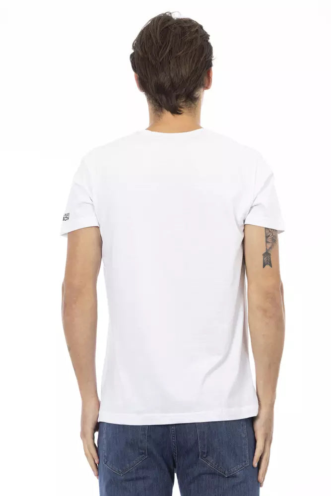Weißes T-Shirt aus Baumwolle mit V-Ausschnitt für Herren