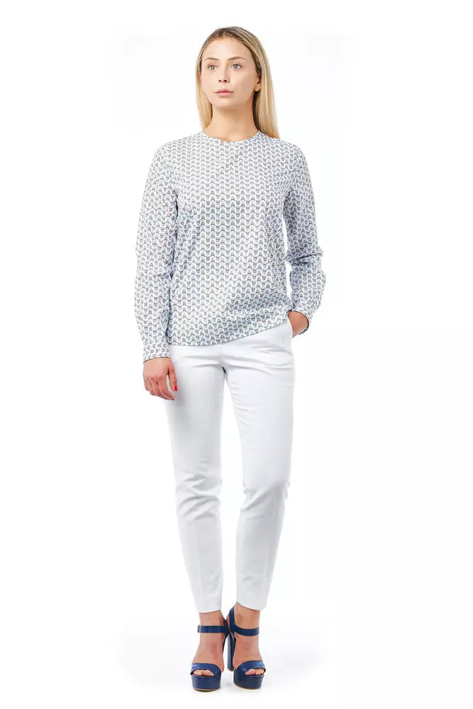 White Cotton Women Shirt with Skull Print Closure Detail