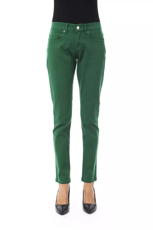 Grüne, schmale Hose aus Baumwolle für Damen
