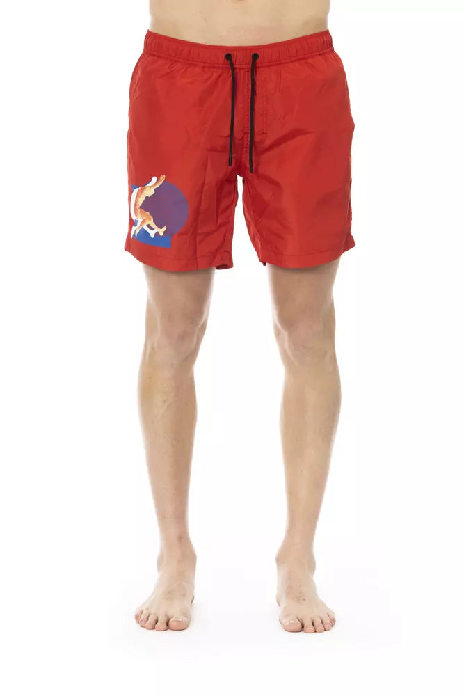 Bañador corto de poliéster rojo para hombre