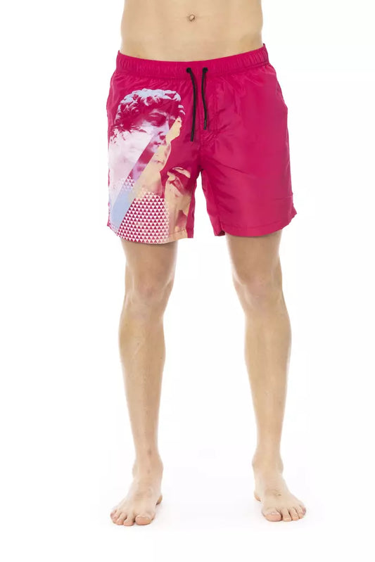 Bañador corto de poliéster color fucsia para hombre