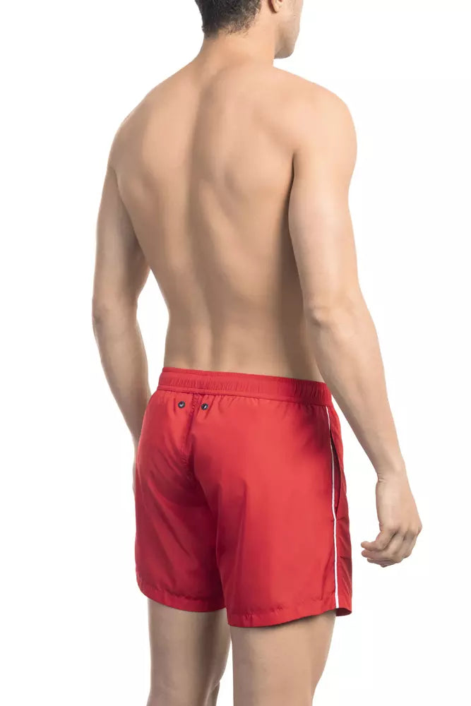 Bañador corto de poliéster rojo para hombre
