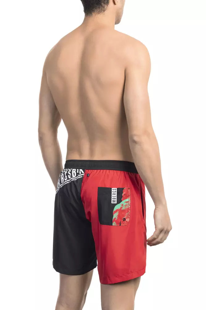 Bañador corto de poliéster rojo para hombre