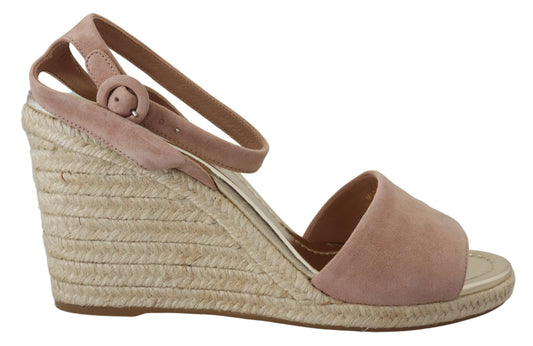 Elegantes sandalias de cuña con tiras en el tobillo de gamuza