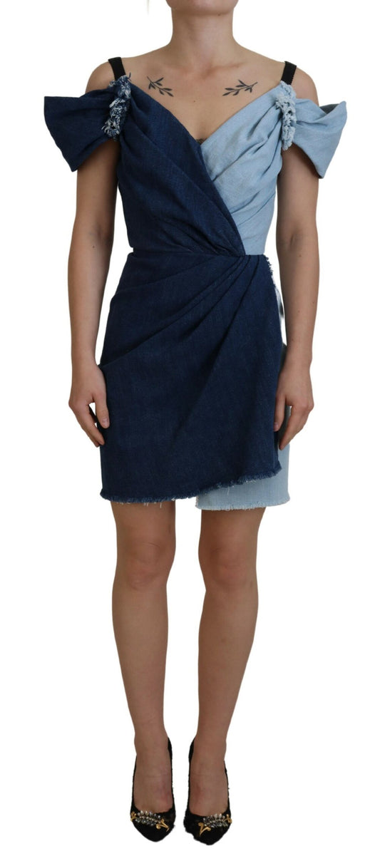 Elegante vestido de tubo de mezclilla de dos tonos