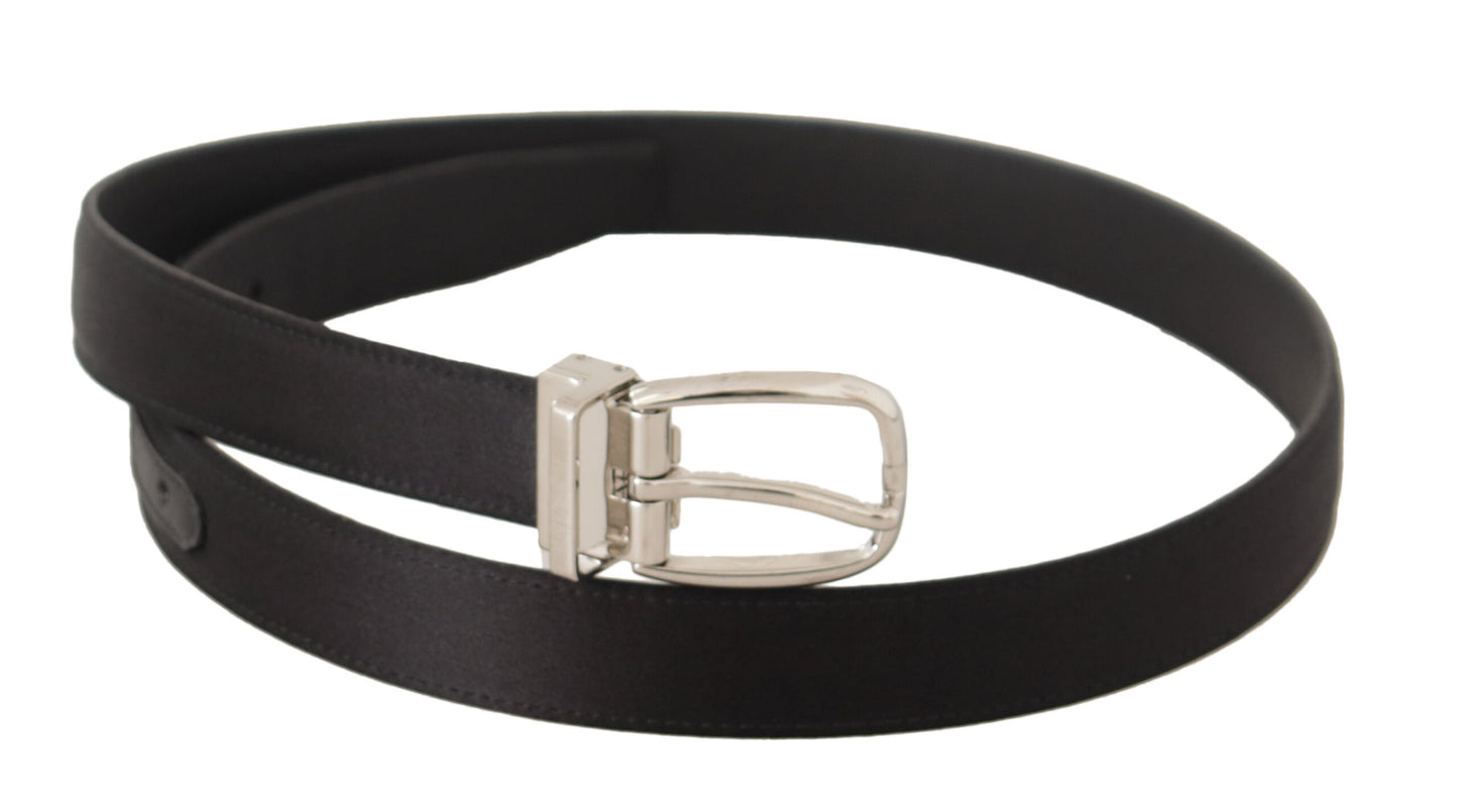Eleganter schwarzer Designergürtel aus Leder und Canvas