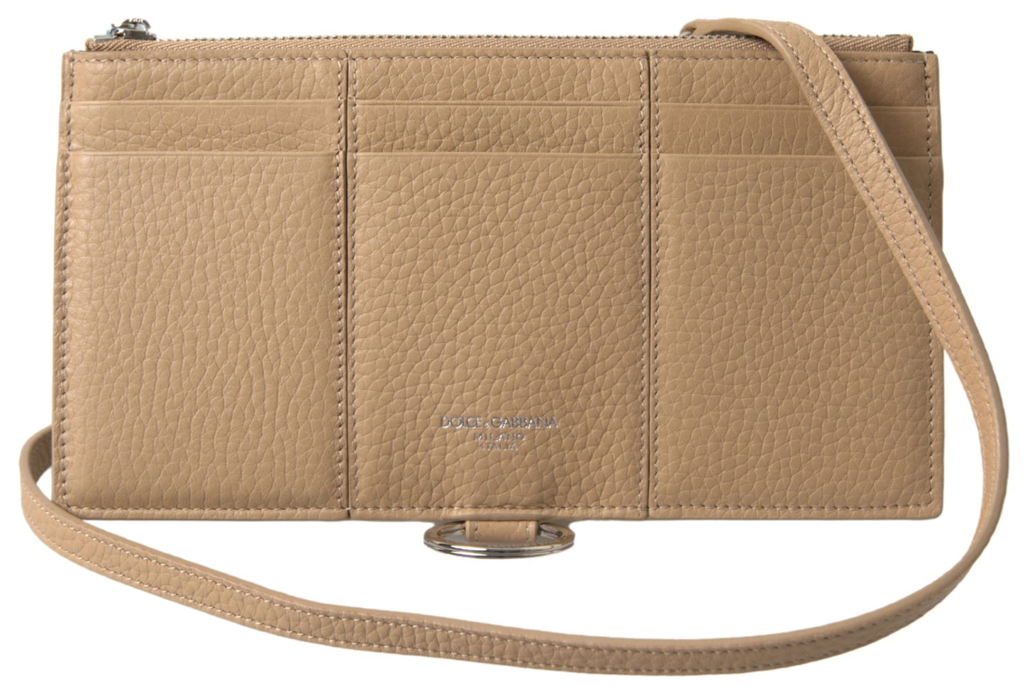 Elegante cartera de piel beige con correa desmontable