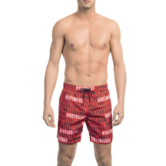 Bañador corto de poliéster rojo para hombre