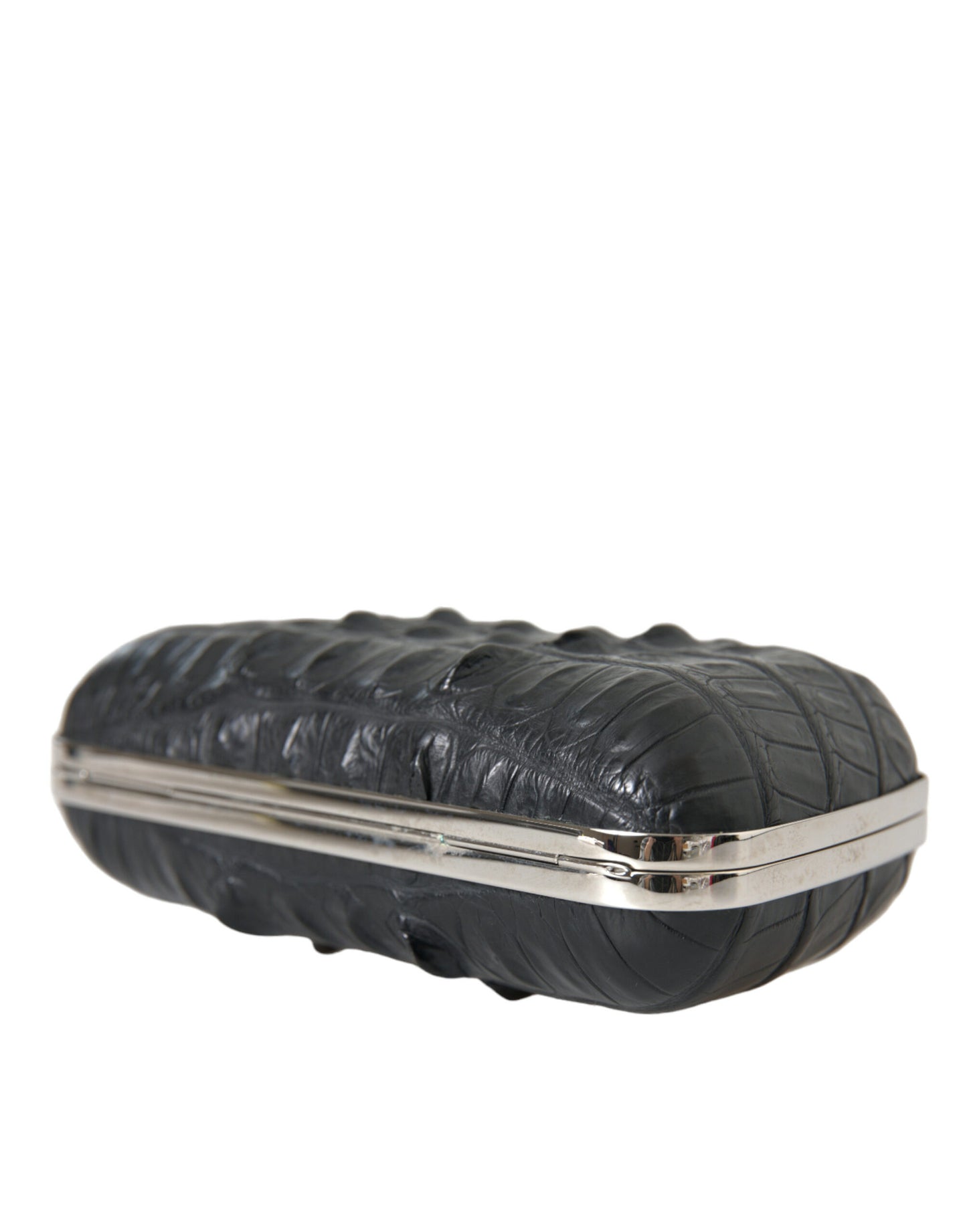 Black Exotic Skin Leather Shoulder Crossbody Box Clutch Bag