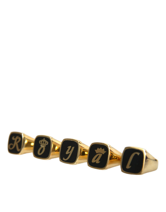 Juego de 5 anillos de latón dorado y esmaltado ROYAL
