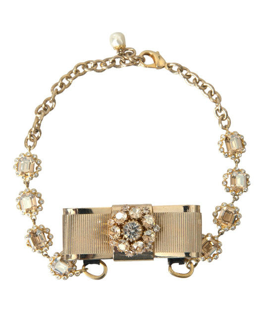 Gargantilla con cadena de lazo de cristal transparente y latón dorado