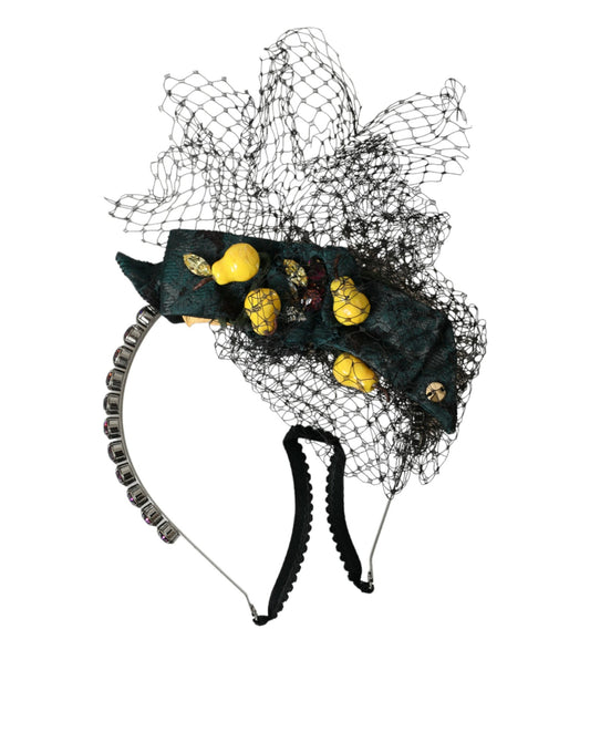 Diadema de red de cristal morado de Sicilia con limones negros