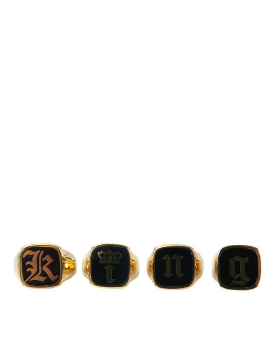 Juego de 4 anillos esmaltados KING de latón dorado