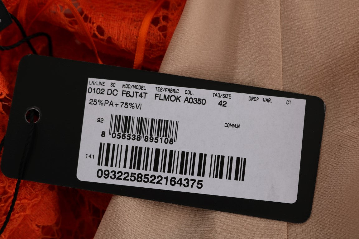 Elegante vestido tubo naranja de manga larga y largo hasta el suelo