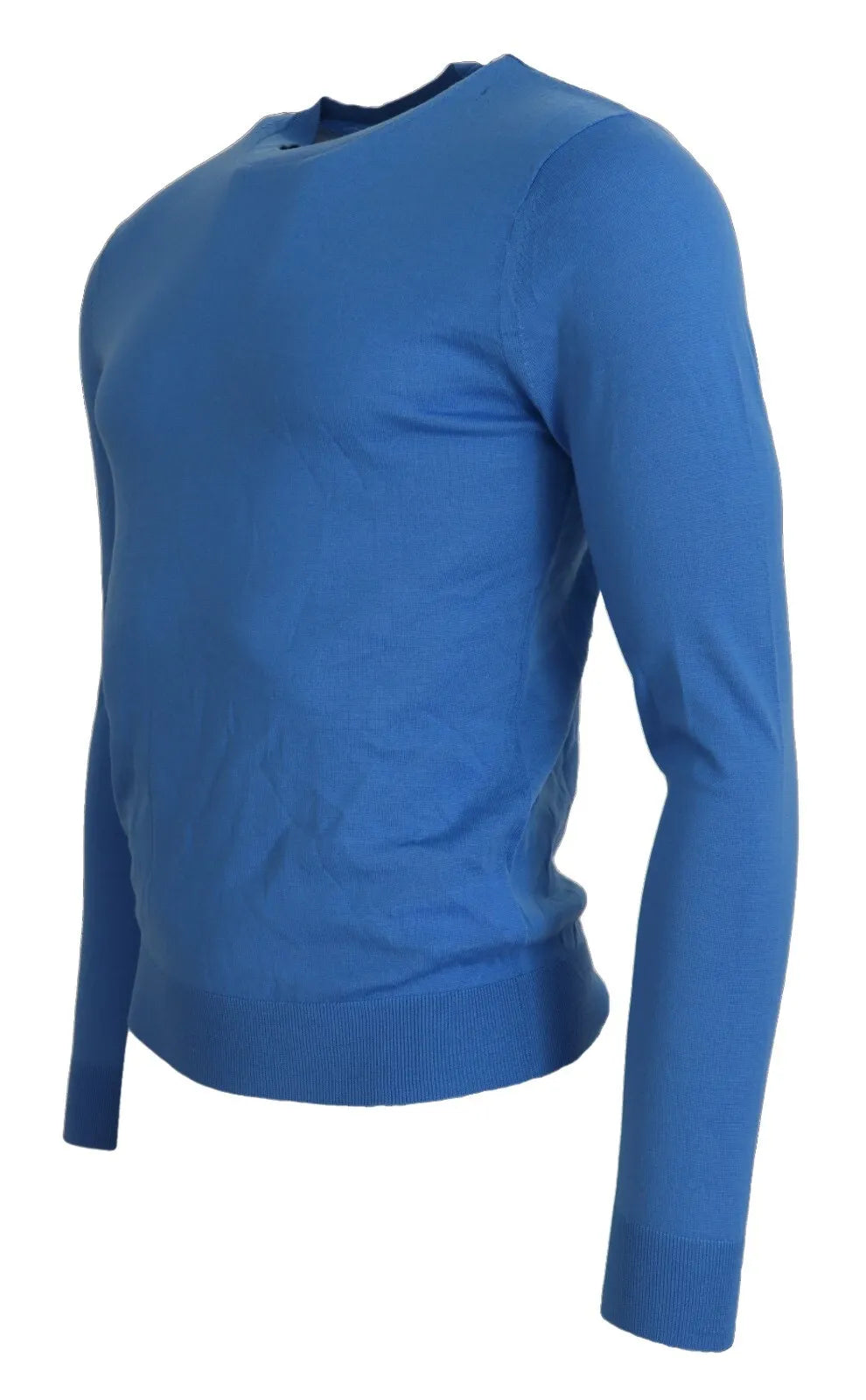 Suéter de cuello redondo y mangas largas de lana azul