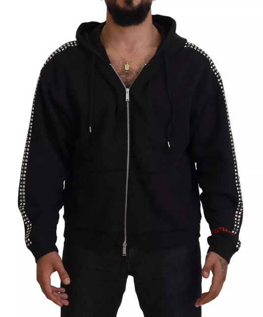 Suéter con capucha y cremallera completa adornado en negro