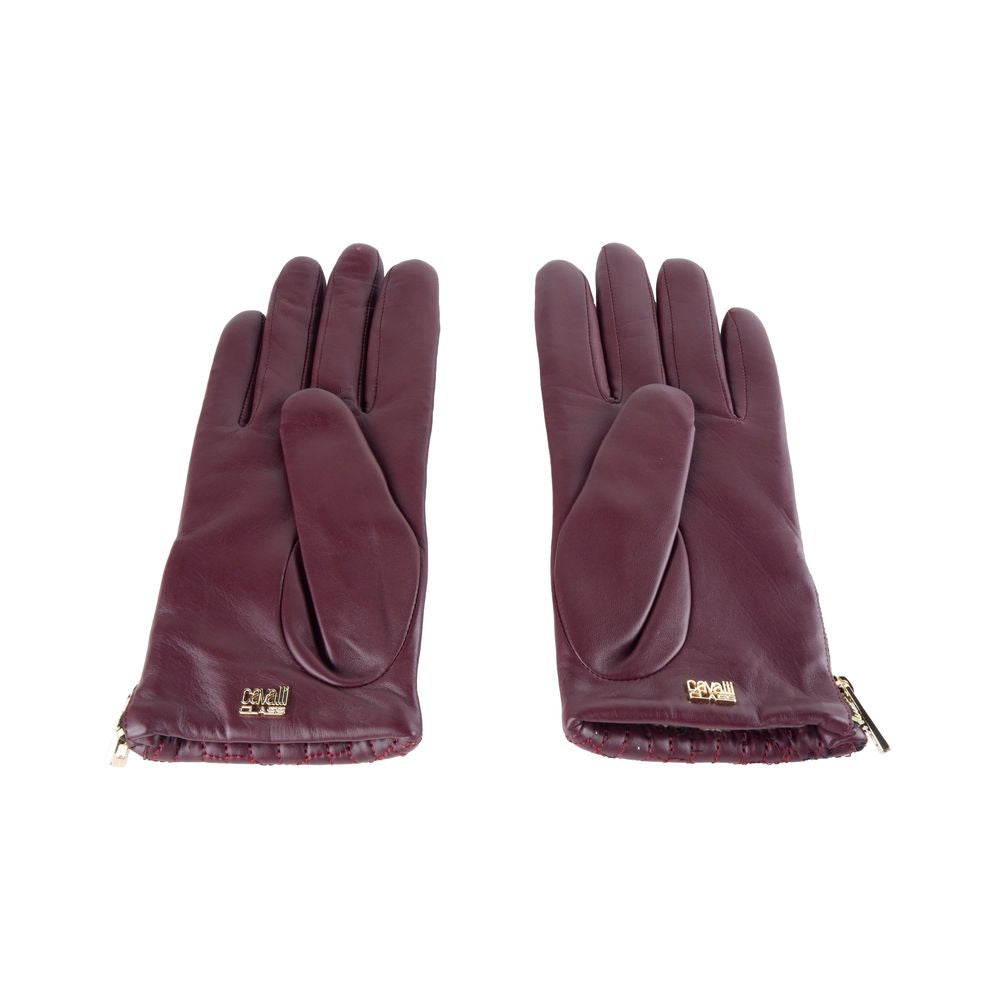 Guante de piel de cordero roja para mujer