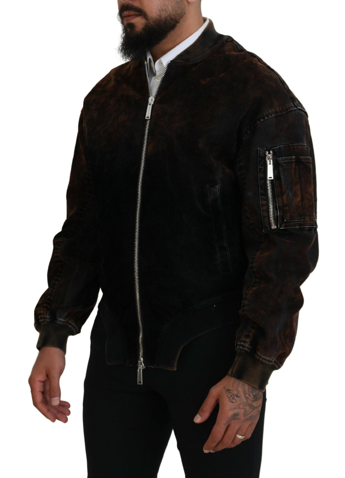 Braune Bomberjacke aus Baumwolle mit Reißverschluss und Taschenärmeln
