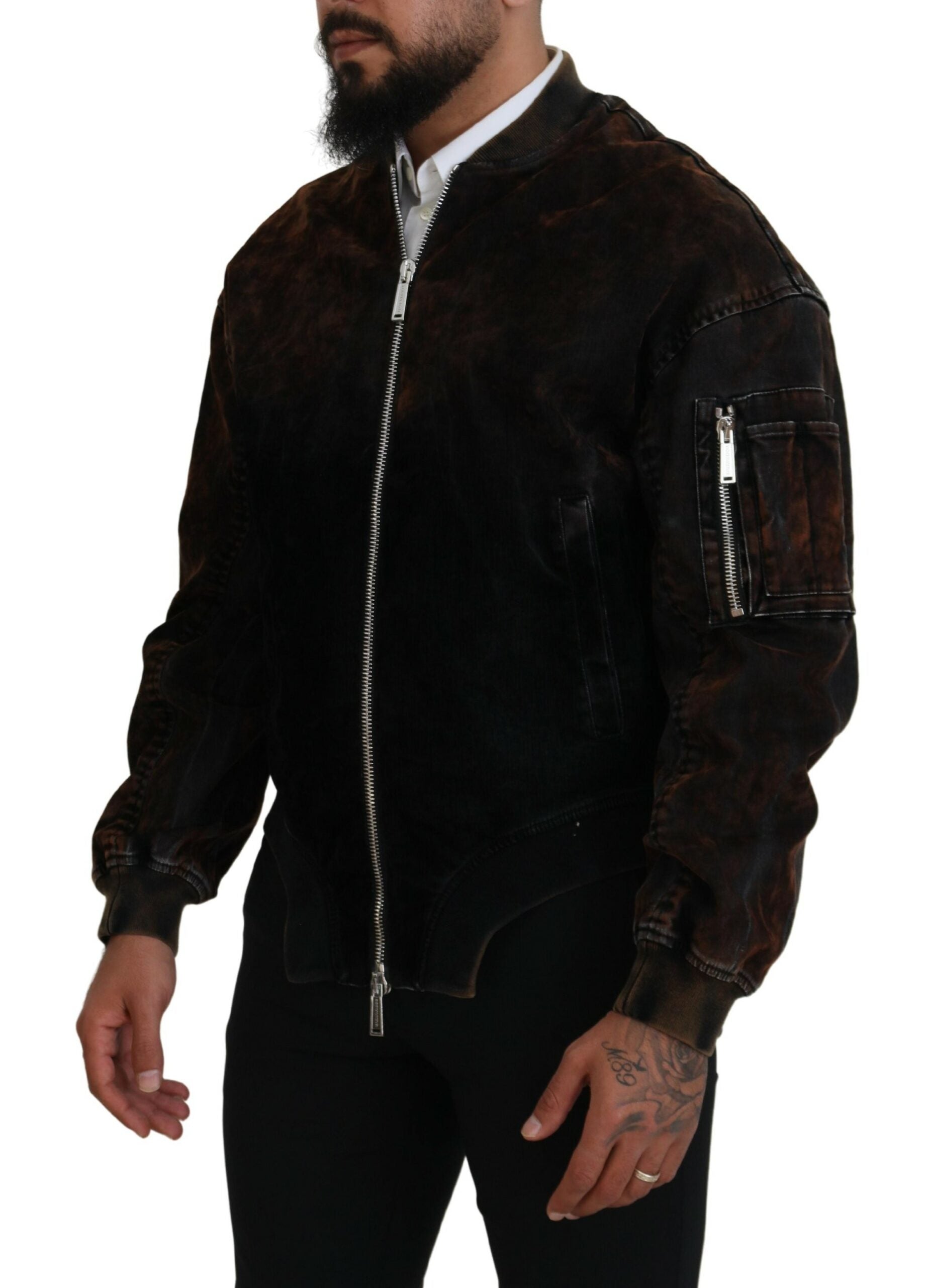 Braune Bomberjacke aus Baumwolle mit Reißverschluss und Taschenärmeln