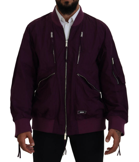 Chaqueta bomber de poliéster con cremallera completa en color morado