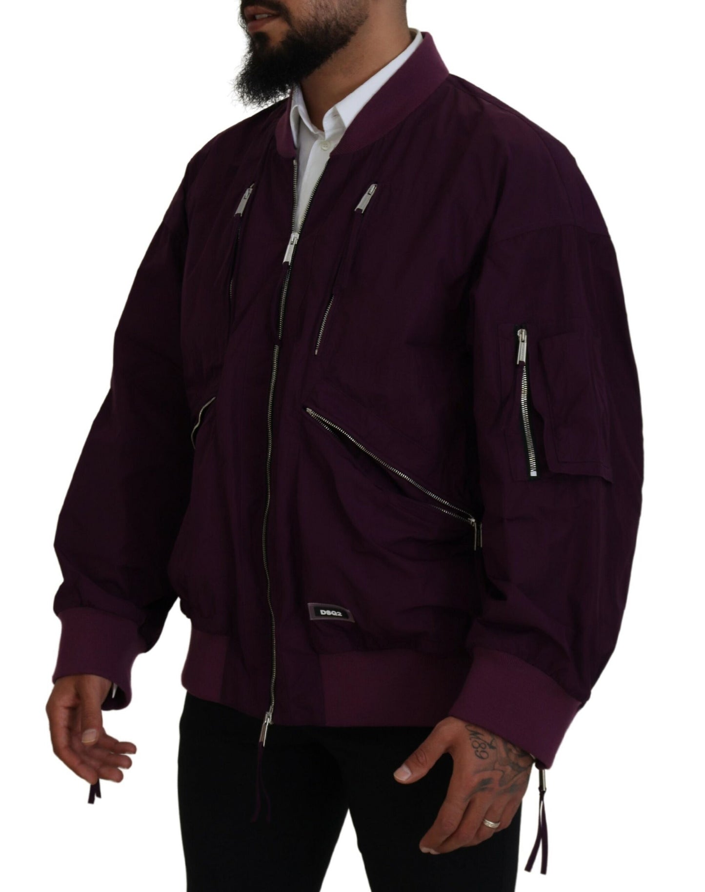 Chaqueta bomber de poliéster con cremallera completa en color morado
