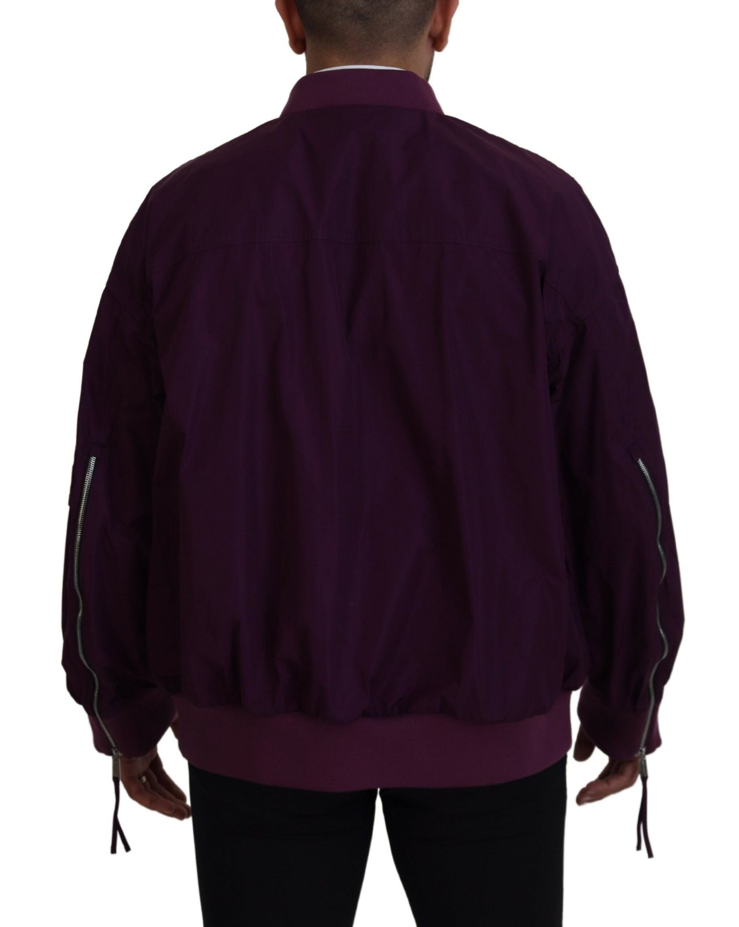 Chaqueta bomber de poliéster con cremallera completa en color morado