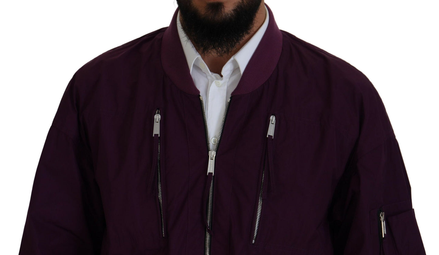 Chaqueta bomber de poliéster con cremallera completa en color morado