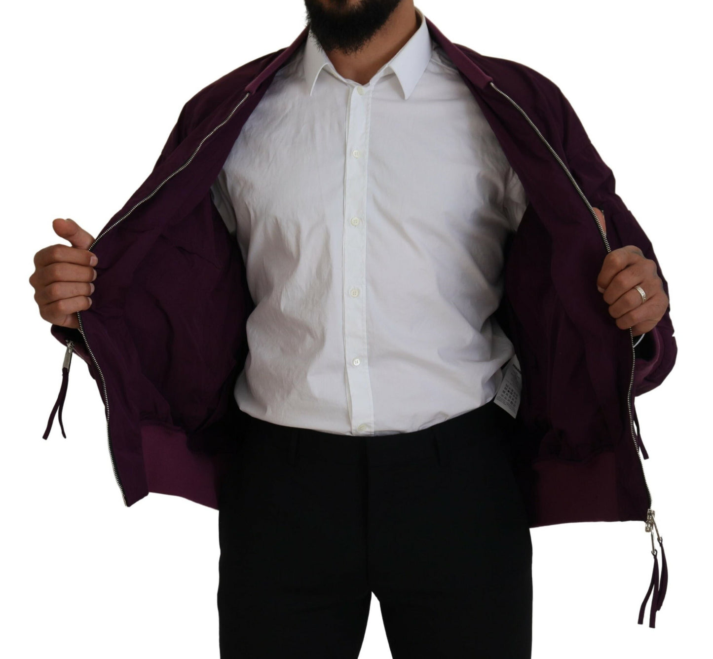 Chaqueta bomber de poliéster con cremallera completa en color morado
