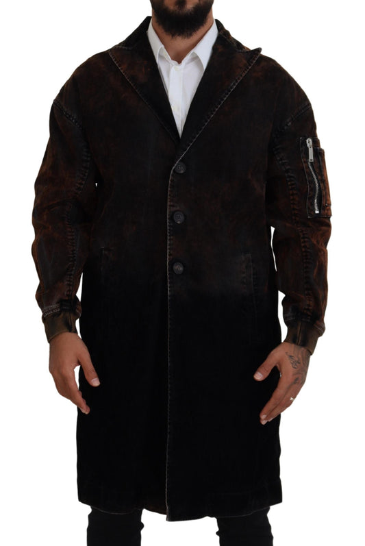 Chaqueta larga de algodón con botones en color marrón para hombre
