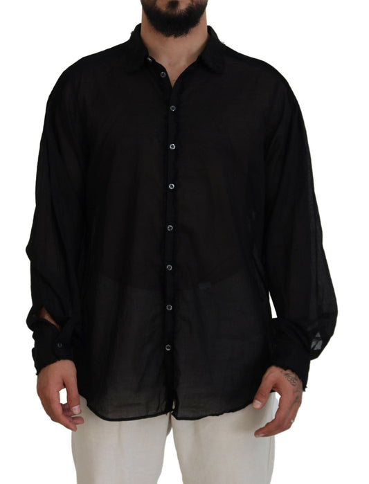 Camisa formal de algodón negra con cuello y mangas largas