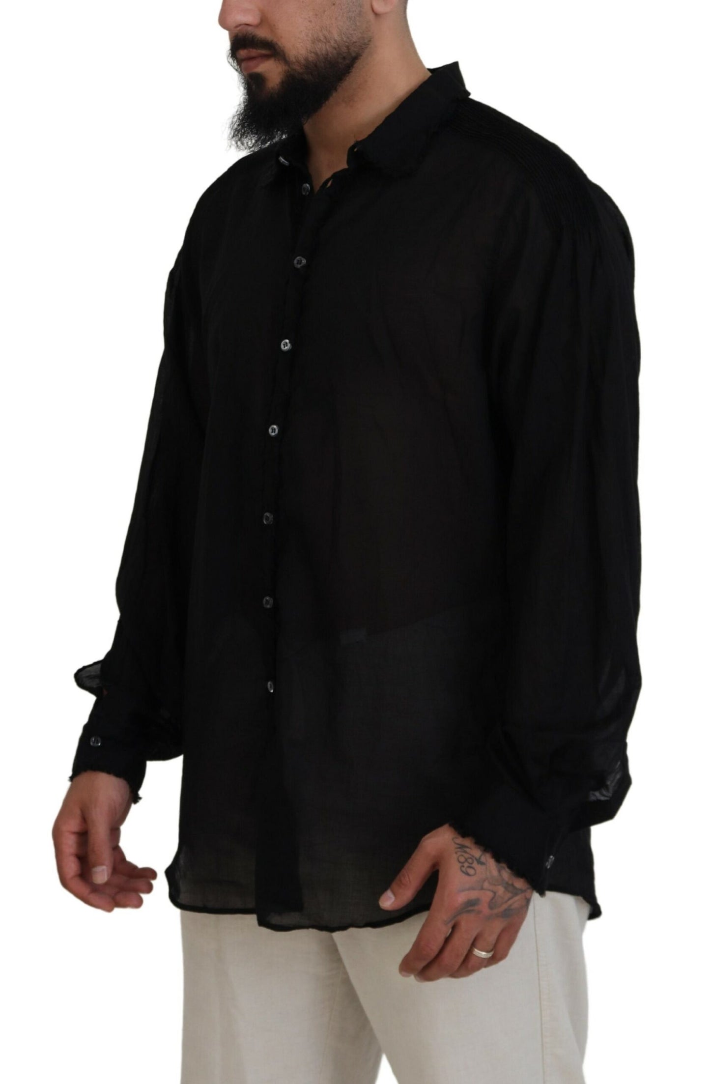 Camisa formal de algodón negra con cuello y mangas largas