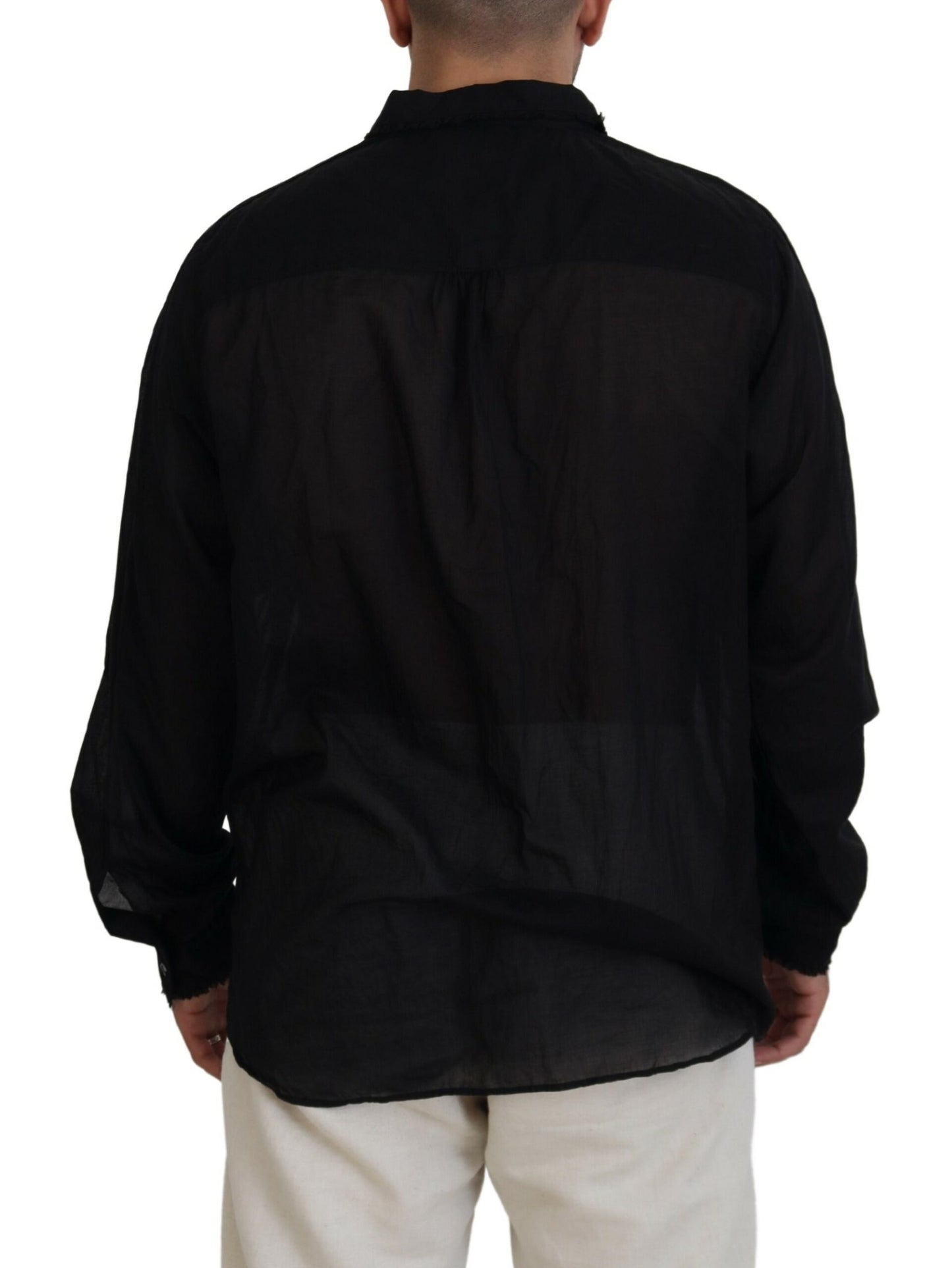 Camisa formal de algodón negra con cuello y mangas largas