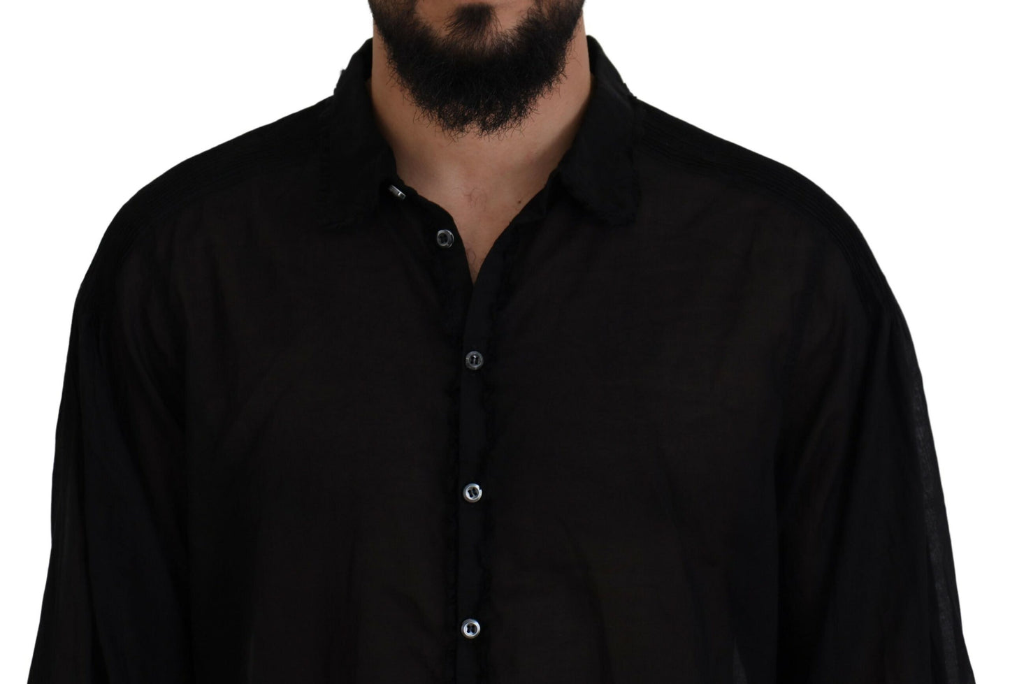 Camisa formal de algodón negra con cuello y mangas largas